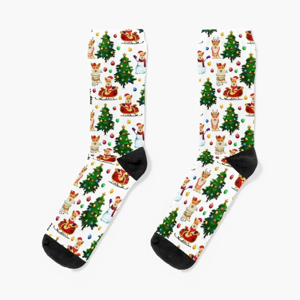 

Белые носки Corgis с рождественским узором, мужские забавные носки