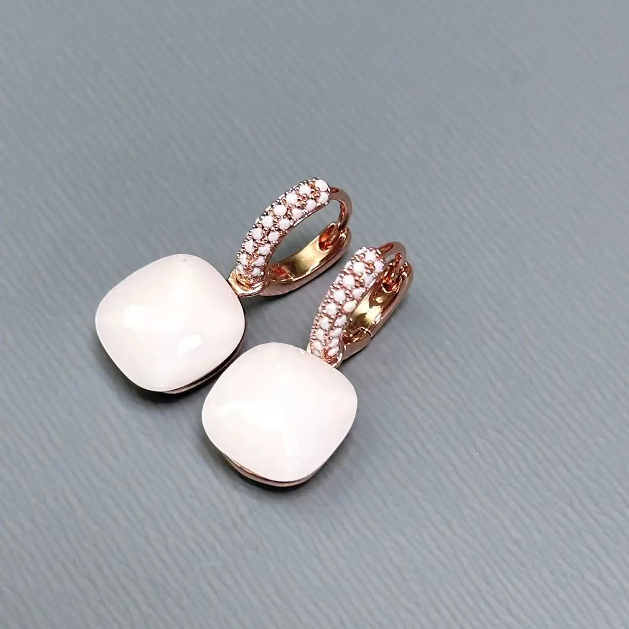 

12.6mm Nudo Flat Earrings Inlay Milk White Zircon Amethyst Drop Earrings Candy Square Crystal Earrings Fashion Jewelry Gift