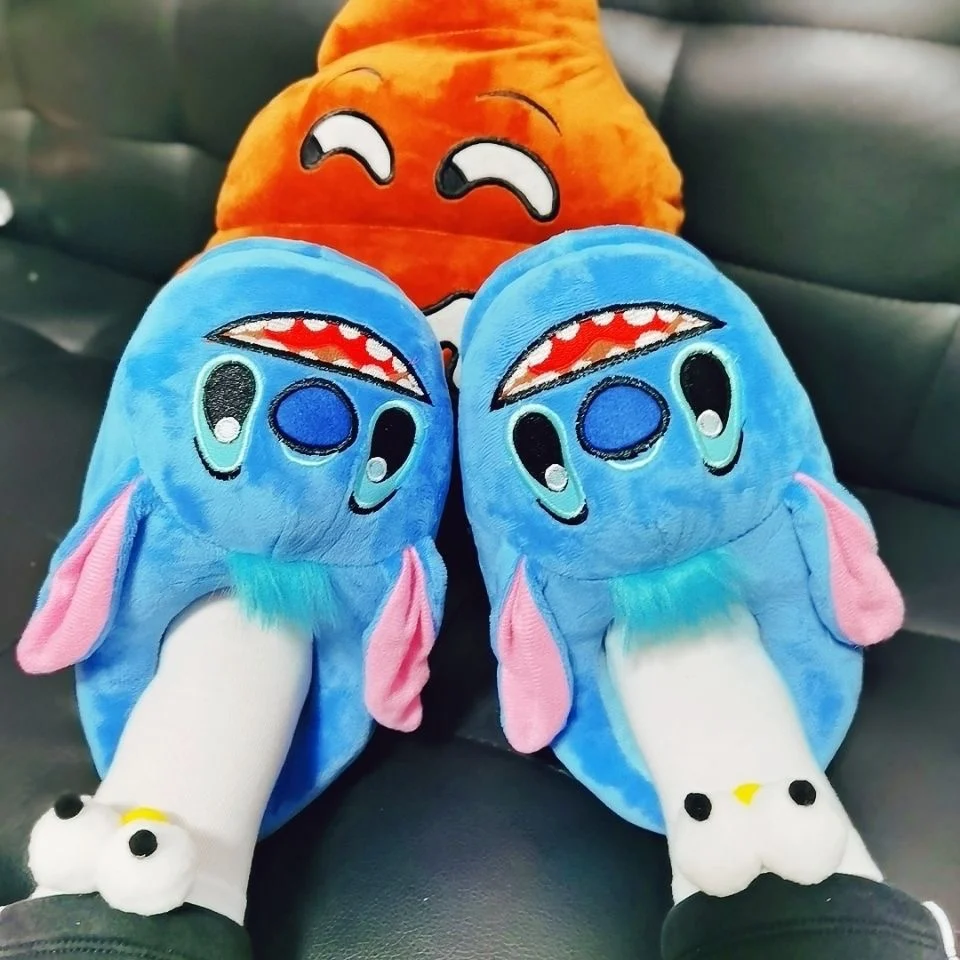 

New Plush Disney Stitch Slippers Full Pack Warm Cotton Shoe Kawaii Thickened Non-slip Pp Cotton Stuffed Gift for Couples At Home