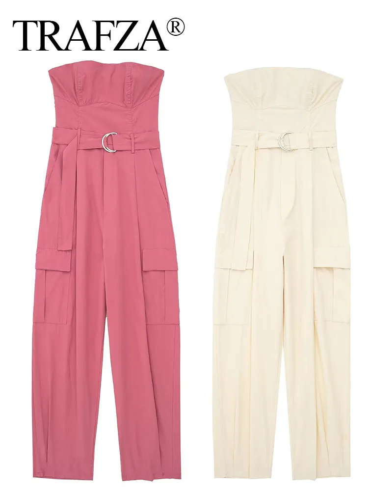 TRAFZA Women Chic Vintage Casual Y2K Fashion Strapless Double Pockets Solid Jumpsuit Cargo Pants sportswear
TRAFZA Women Chic Vintage Casual Y2K Fashion Strapless Double Pockets Solid Jumpsuit Cargo Pants sportswear