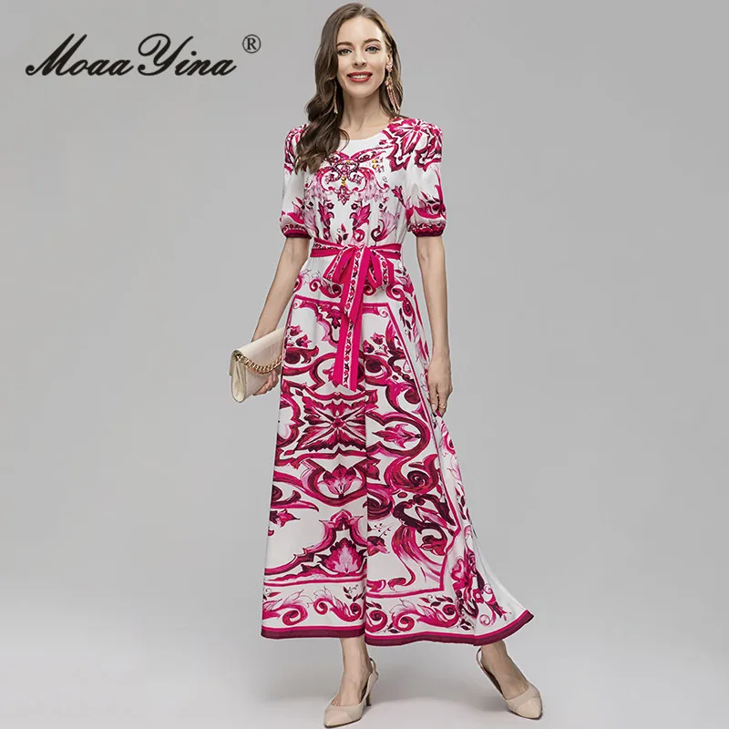 MoaaYina Summer Fashion Runway Vintage Midi Dress Women O-Neck Beading Diamonds Bow-frenulum Safflower Porcelain Printing Dress
MoaaYina Summer Fashion Runway Vintage Midi Dress Women O-Neck Beading Diamonds Bow-frenulum Safflower Porcelain Printing Dress