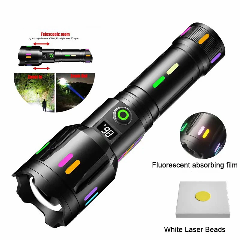 

F2 High Bright Flashlight Fluorescent Zoomable Search Spotlight Outdoor Portable LED Long Shot Flashlights with Smart Display