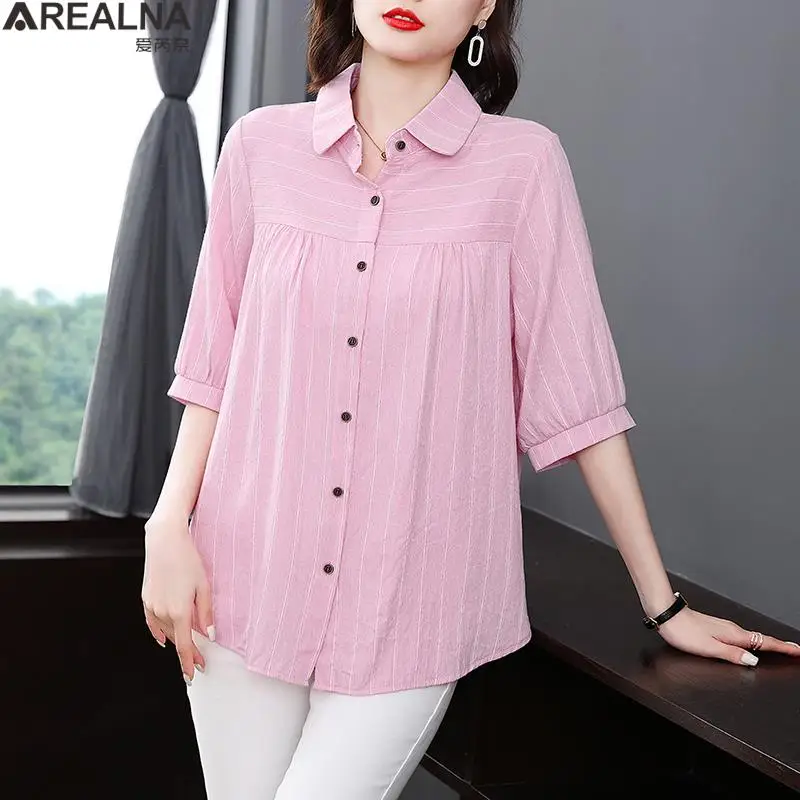 Blouses Women half Sleeve Stripes Elegant Shirts Womens Retro office Ladies Designer Chic Fashion Tops Streetwear camisas mujer
Blouses Women half Sleeve Stripes Elegant Shirts Womens Retro office Ladies Designer Chic Fashion Tops Streetwear camisas mujer