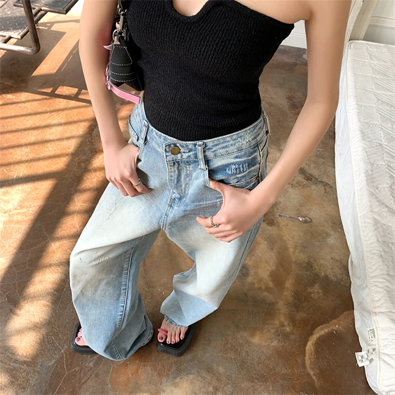 Women's High Street American Vintage Blue Jeans Summer New Fashion Y2K Style Female Wide Leg Pants Straight Denim Trouser
Women's High Street American Vintage Blue Jeans Summer New Fashion Y2K Style Female Wide Leg Pants Straight Denim Trouser