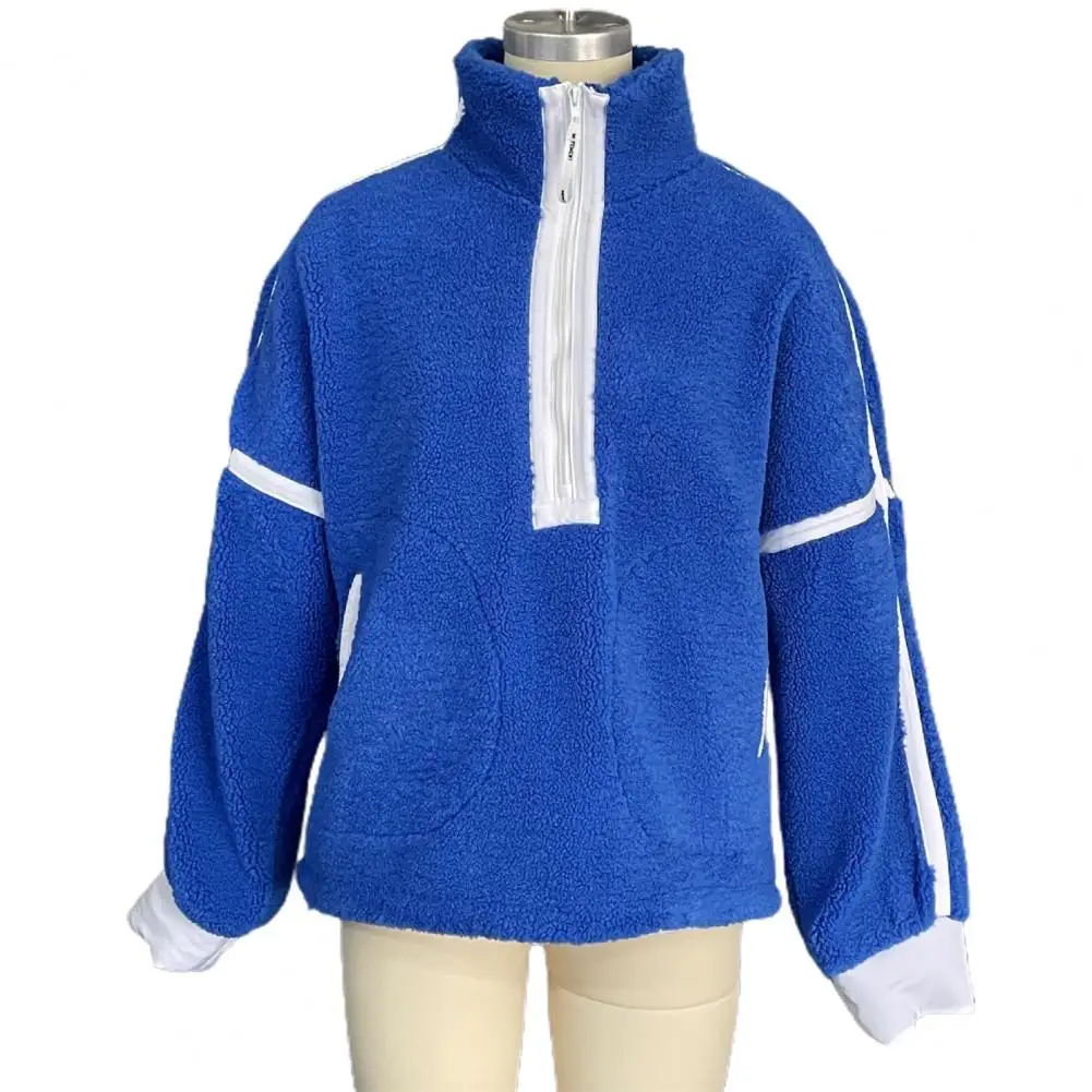

Warm Winter Sweatshirt Cozy Color Block Zip-up Sweatshirt for Women with Plush Lining High Collar Warm Winter Pullover