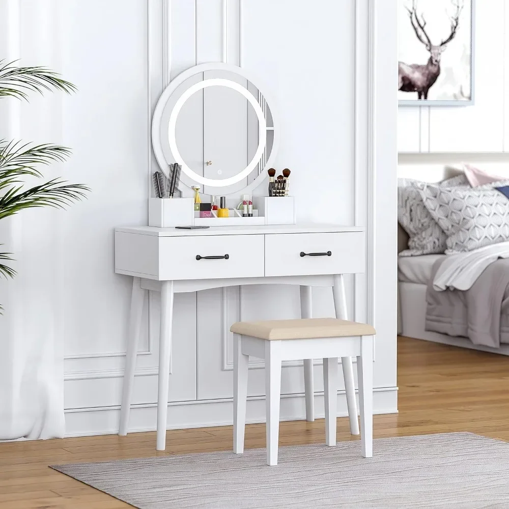 Dressers for Bedroom Furniture Makeup Vanity Desk With Round Mirror and Lights Small Vanity Table With 2 Drawers Dresser Toilet
Dressers for Bedroom Furniture Makeup Vanity Desk With Round Mirror and Lights Small Vanity Table With 2 Drawers Dresser Toilet