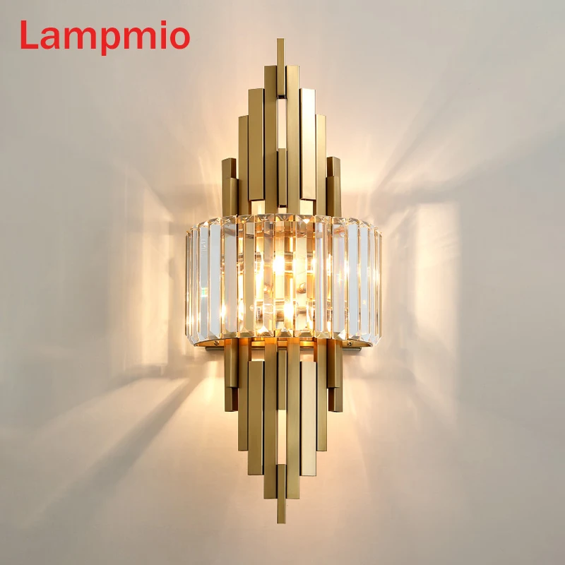 

Медный настенный светильник Lampmio для гостиной, роскошное Хрустальное освещение для гостиницы и проекта, домашнее декоративное настенное бра E14 для дома и виллы