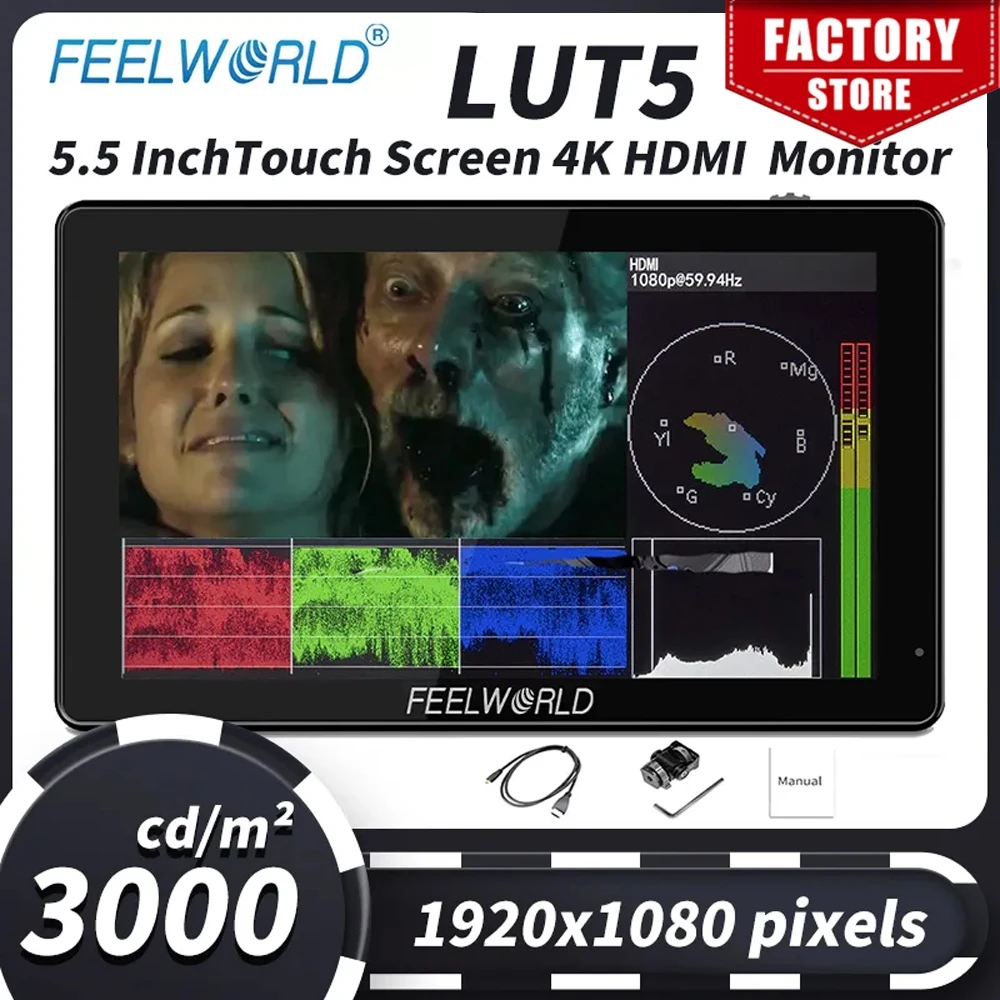 Монитор FEELWORLD LUT5 с сенсорным экраном 5,5 дюйма, 1920X108, 0 IPS-панель, 4K HDMI-монитор для камеры, полевой монитор для живого видео
Монитор FEELWORLD LUT5 с сенсорным экраном 5,5 дюйма, 1920X108, 0 IPS-панель, 4K HDMI-монитор для камеры, полевой монитор для живого видео