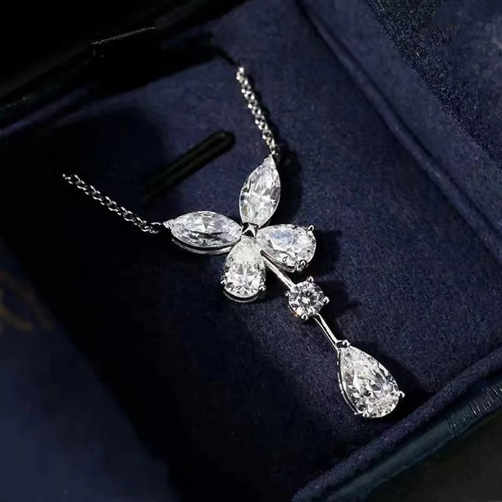 

Fashion Luxury Brand S925 Sterling Silver Anti Allergy Butterfly Necklace Women's Ball Party Accessories Exquisite Water Droplet