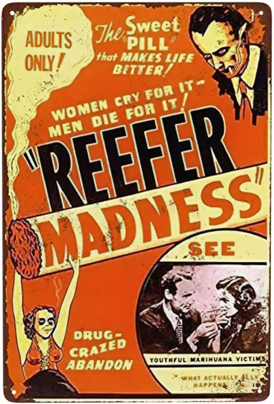 Vintage Tin Sign 1936 Reefer Movie Wall Art Reproduction Decor Metal Sign 8 X 12 Inch
Vintage Tin Sign 1936 Reefer Movie Wall Art Reproduction Decor Metal Sign 8 X 12 Inch