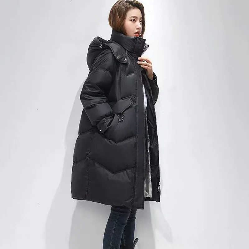 

New Women's Korean Long Down Jacket Winter Warm 90% White Duck Down Coat Fashion Snow Female Detachable Hooded Parker Overcoat
