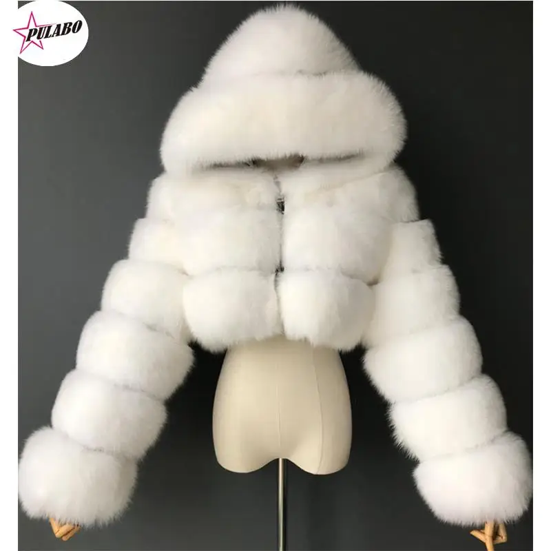

PULABO High Quality Furry Cropped Faux Fur Coats and Jackets Women Fluffy Top Coat With Hooded Winter Fur Jacket Manteau Femme