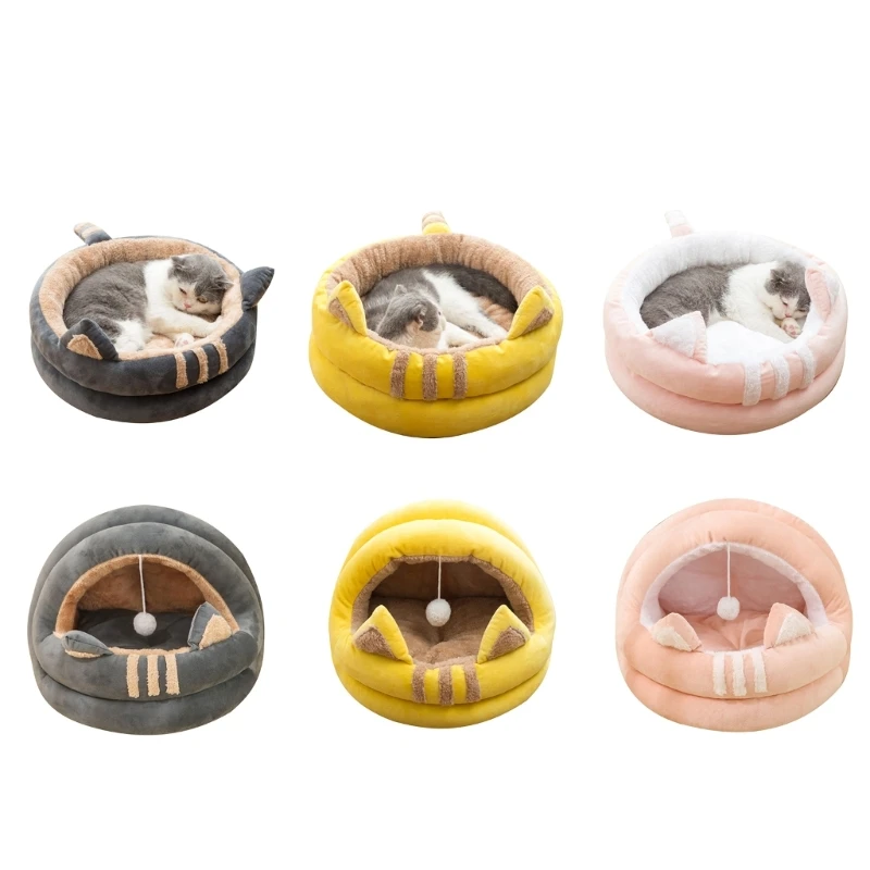 

Bed Pet Dog Round House Small Kitten Plush Sleeping Bed Furry Perch Bedding for Pet Cats Small Dog Thickened Lining