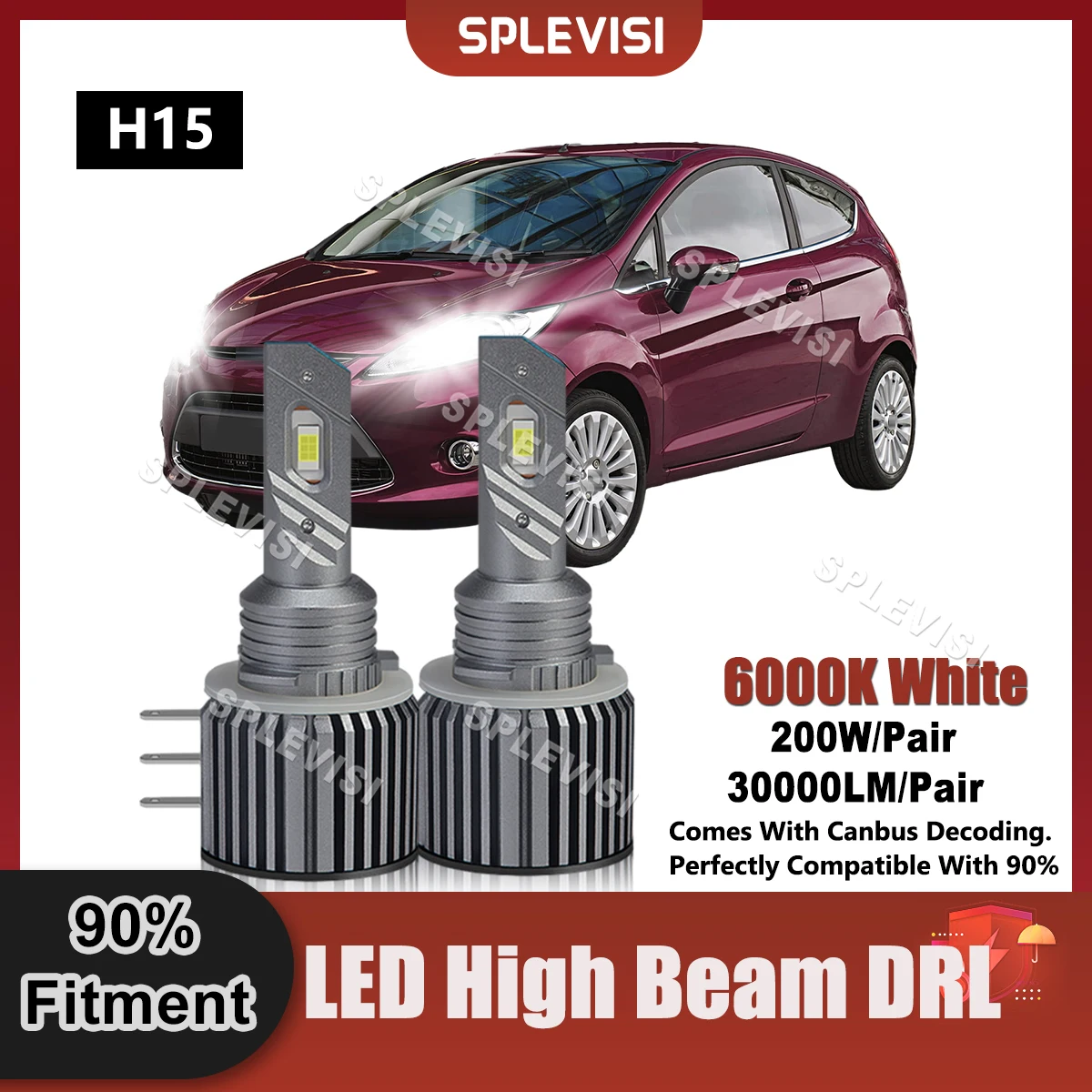 

Plug And Play H15 LED High Beam/DRL Day Running Light For Ford Fiesta VI MK6 Fiesta Mk7 Ford Mondeo V Canbus Car Replace Bulbs