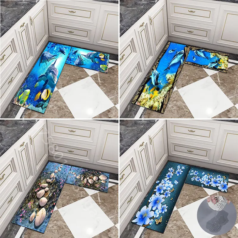 

Sea Animals Diatom Mud Kitchen Mat Absorbent Rugs Bath Bedroom Decor Non-slip Carpet Hallway Silicone Quick Dry Entrance Doormat