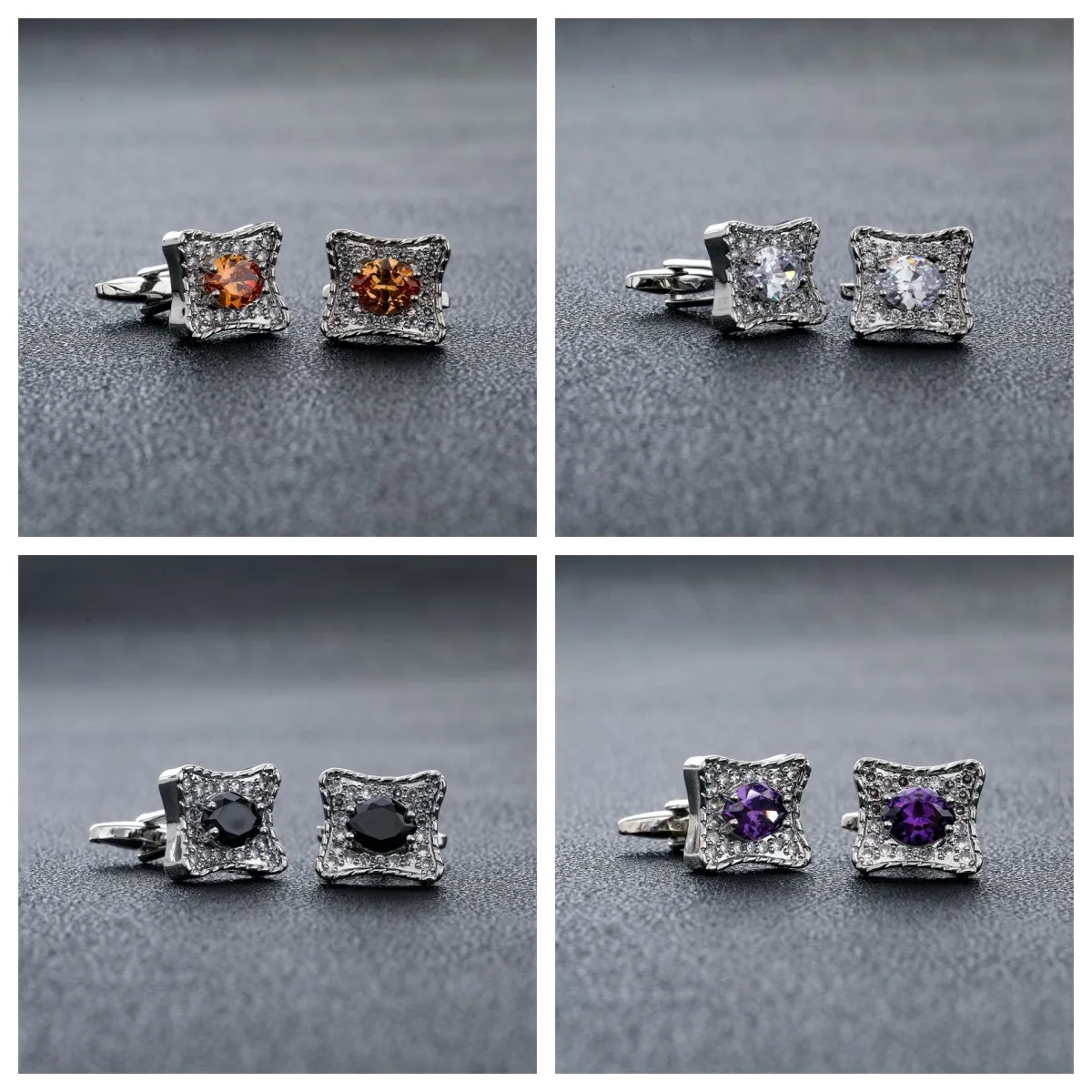 

New crystal cufflinks silver bow tie austrian french square inlaid light luxury cufflinks spot factory direct sales