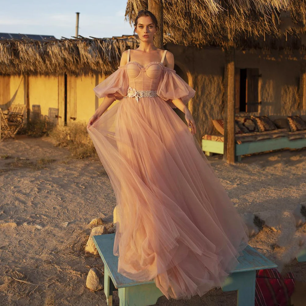 Pink Spaghetti Straps Cocktail Dresses 2024 Elegant Appliques Flower Puff Sleeve Prom Party Dresses Floor Length Beach Gowns
Pink Spaghetti Straps Cocktail Dresses 2024 Elegant Appliques Flower Puff Sleeve Prom Party Dresses Floor Length Beach Gowns