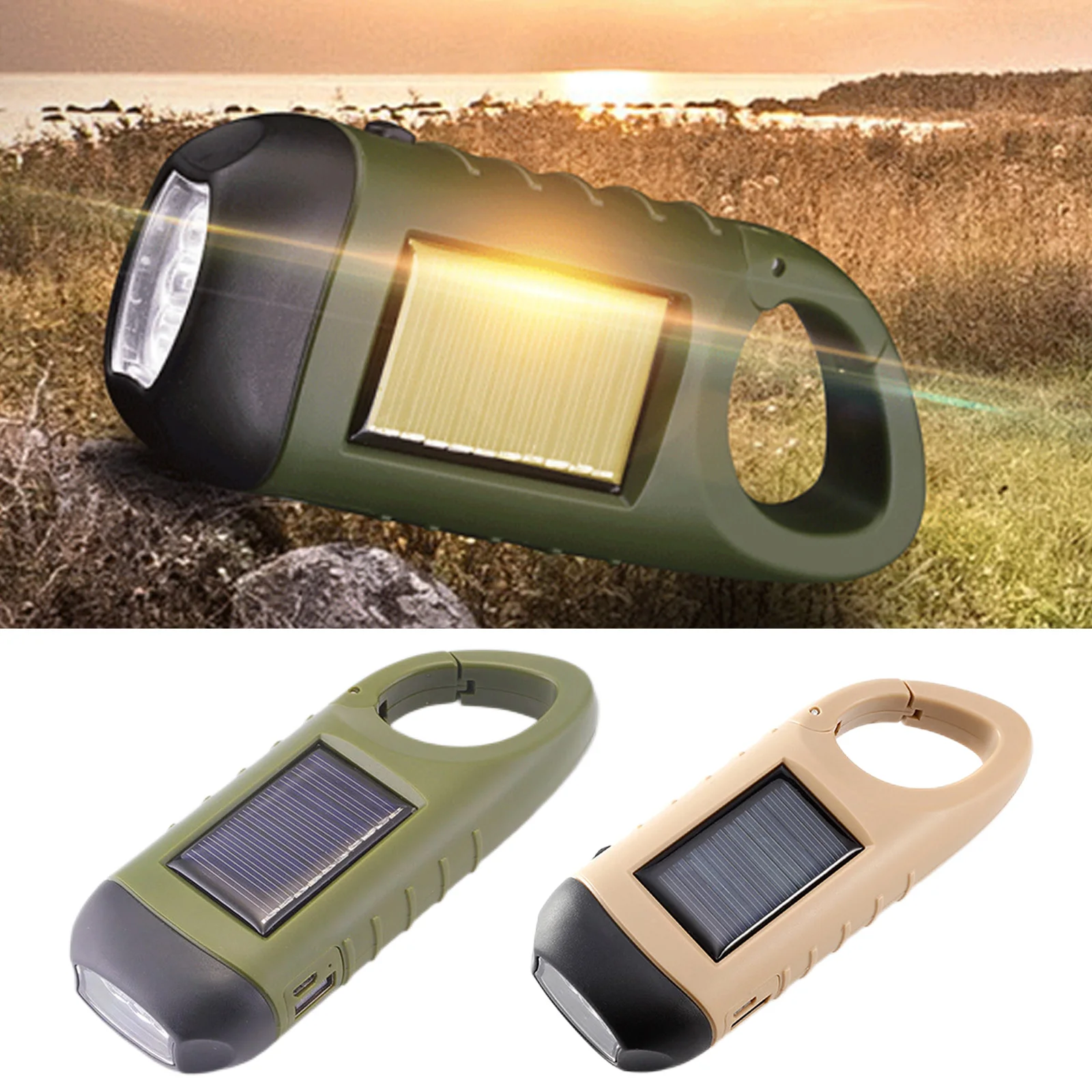 

Solar Powered LED Flashlight USB Charging Hand Crank Dynamo Flashlight Survival Gear for Outdoor Camping Hiking Emergency Torch