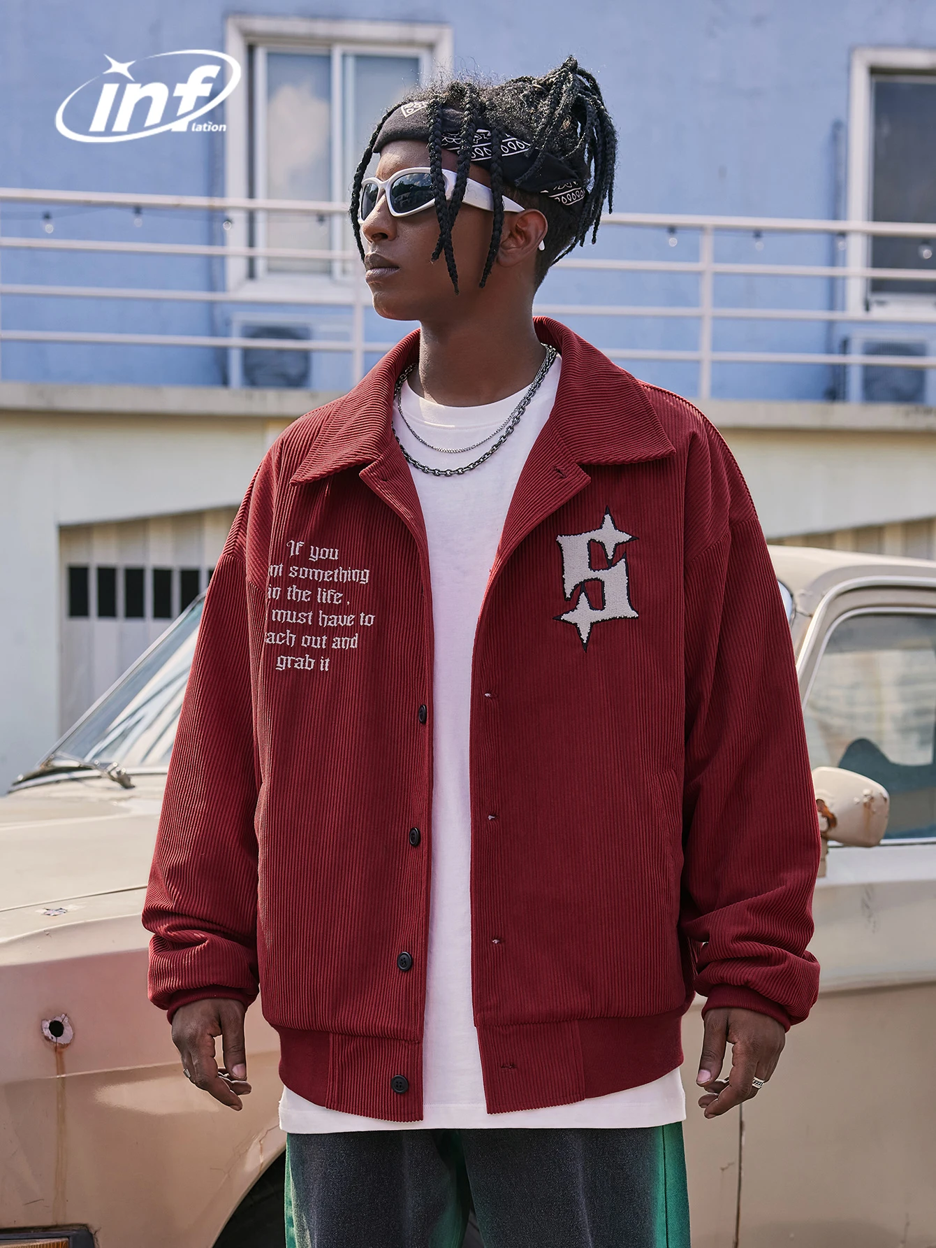 

INFLATATION UK Style Corduroy Varsity Jacket Men Retro Letter Embroidery College Bomber Coat Unisex Oversized Baseball Jacket