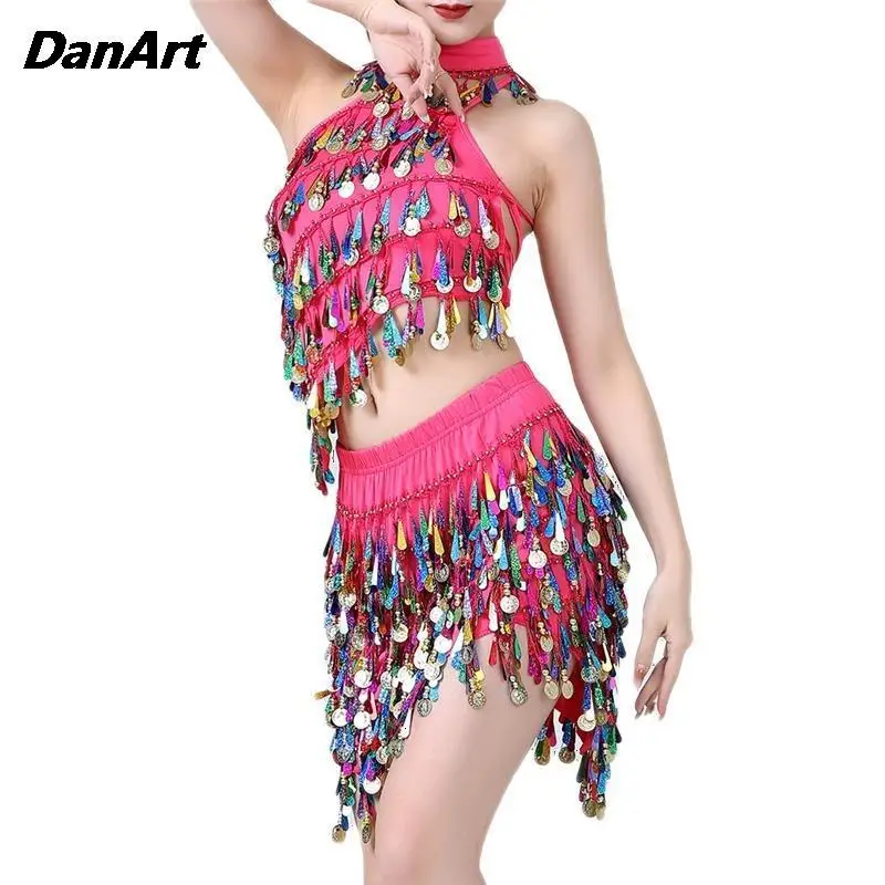 Latin Dance Costume Set Lady Stage Performance Costume Rumba Cha cha Tango Suit Belly Dance Women Shiny Coins Tassel Dancing Set
Latin Dance Costume Set Lady Stage Performance Costume Rumba Cha cha Tango Suit Belly Dance Women Shiny Coins Tassel Dancing Set