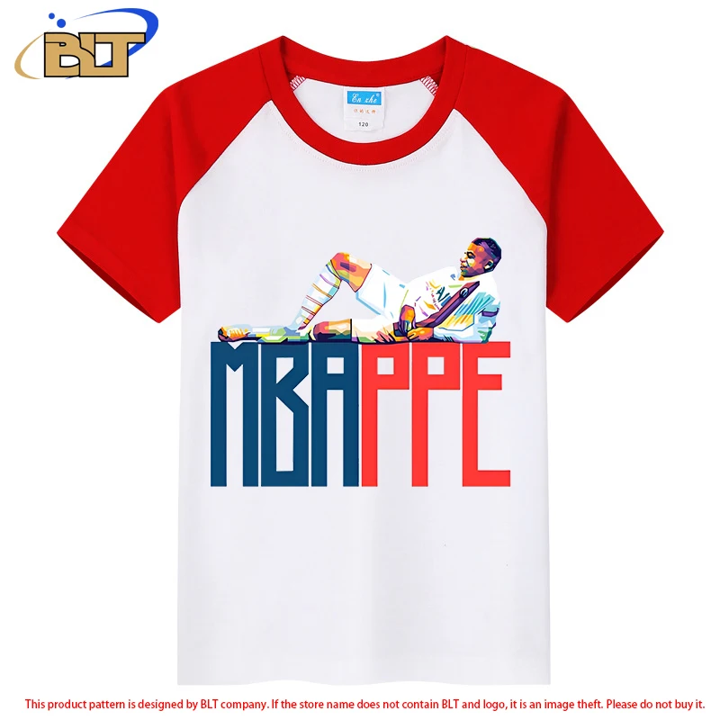 

Детская одежда Mbappe avatar с принтом, повседневная детская красная контрастная Футболка с коротким рукавом, спортивные топы для мальчиков и девочек
