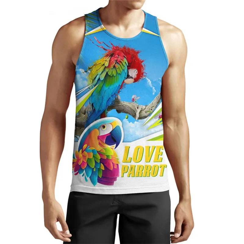 

Summer Vintage 3D Cute Animal Parrots Printing Tank Top Men Parrot Lovers Graphic Vest Funny Streetwear Tank Tops Hawaiian Tops
