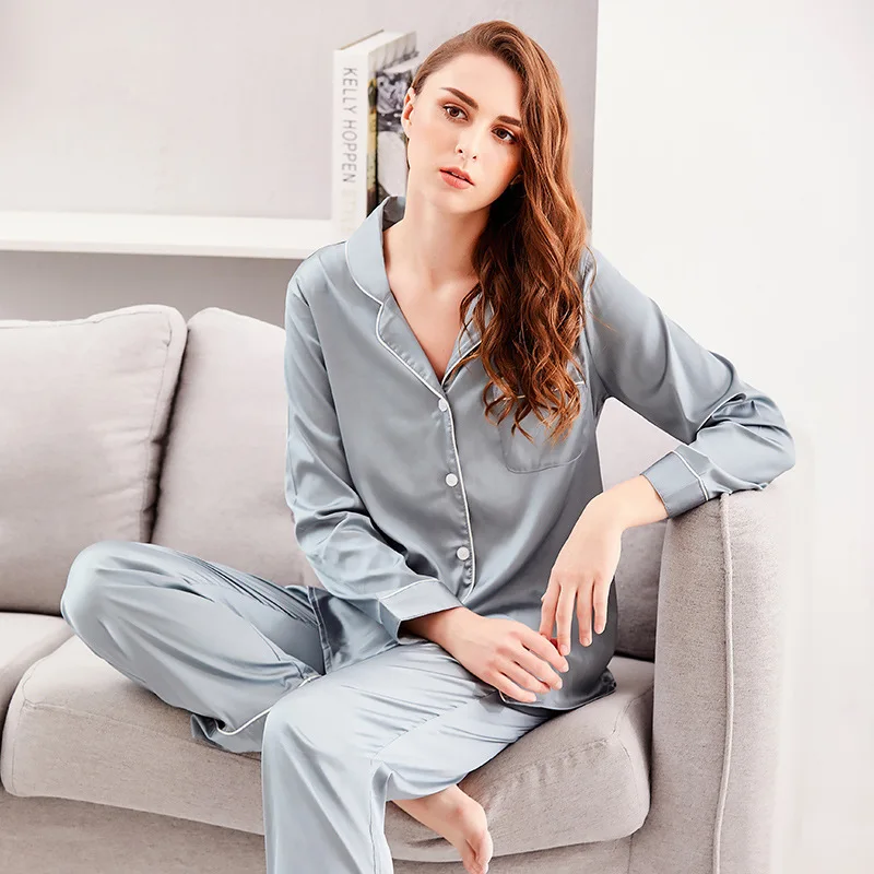 2023 Autumn Satin Pajamas Women's Sexy Solid Color Long Sleeve Pants Two Piece Home Furnishing Loose Casual Sleepwear Set
2023 Autumn Satin Pajamas Women's Sexy Solid Color Long Sleeve Pants Two Piece Home Furnishing Loose Casual Sleepwear Set