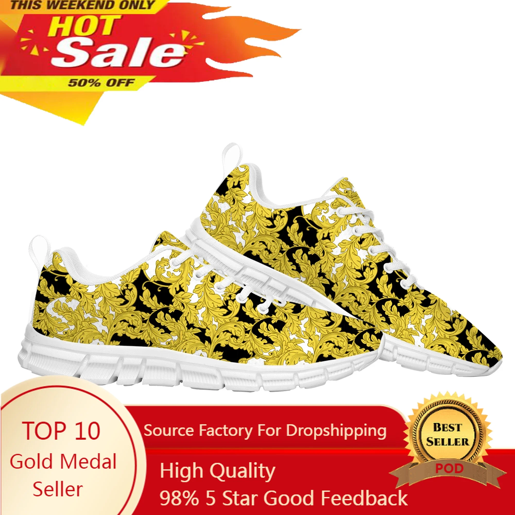 Luxury Golden Floral Prints Sports Shoes Mens Womens Teenager Kids Children Sneakers Baroque European Casual Custom Couple Shoes
Luxury Golden Floral Prints Sports Shoes Mens Womens Teenager Kids Children Sneakers Baroque European Casual Custom Couple Shoes