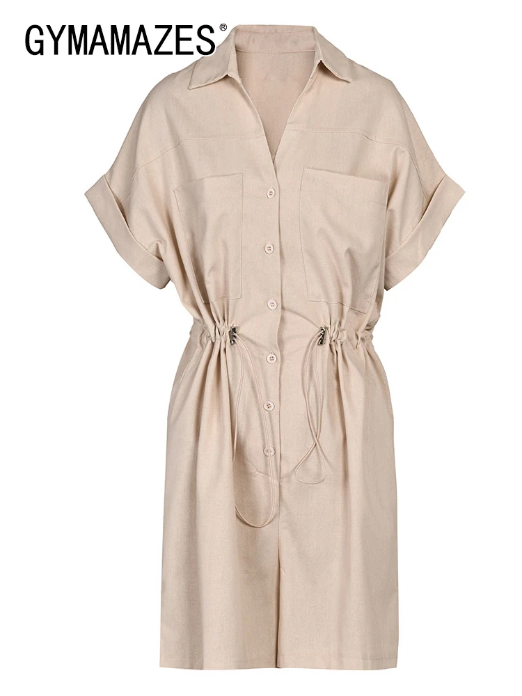 GYMAMAZES Minimalist Playsuits For Women Lapel Short Sleeve High Waist Tunic Patchwork Drawstring Summer Playsuit Female Fashion
GYMAMAZES Minimalist Playsuits For Women Lapel Short Sleeve High Waist Tunic Patchwork Drawstring Summer Playsuit Female Fashion