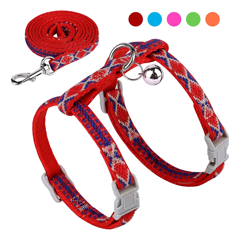 

Nylon Cat Harness Leash Set Adjustable Puppy Kitten Harnesses Vest With Bell Pet Walking Lead Rope For Small Dogs Cats Chihuahua