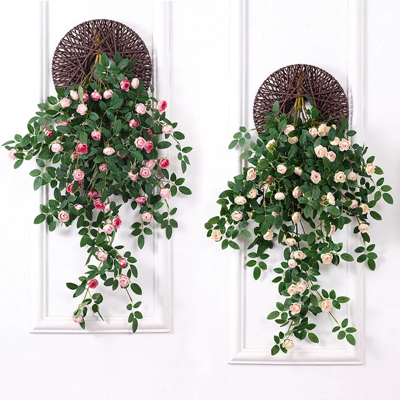 

1pc Romantic Rose Vine Hanging Ornament Artificial Rambler Rattan Wedding Home Decor Diy Wreath Arch French Style Elegant Flower