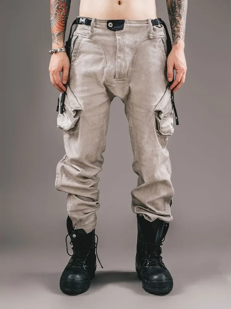 

Men's Stereoscopic Multiple Pockets Function Cargo Pants Multi-Zipper Design Loose Jogger Trousers for Male