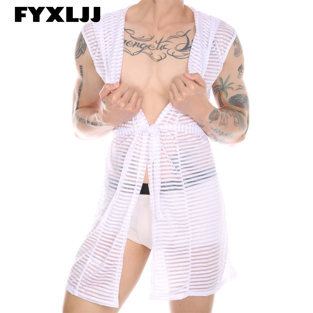 FYXLJJ Sexy Transparent Men Hooded Bathrobe Mesh See Through Sleeveless Striped Towel Long Bath Robe Hoodies Nightgown Sleepwear
FYXLJJ Sexy Transparent Men Hooded Bathrobe Mesh See Through Sleeveless Striped Towel Long Bath Robe Hoodies Nightgown Sleepwear
