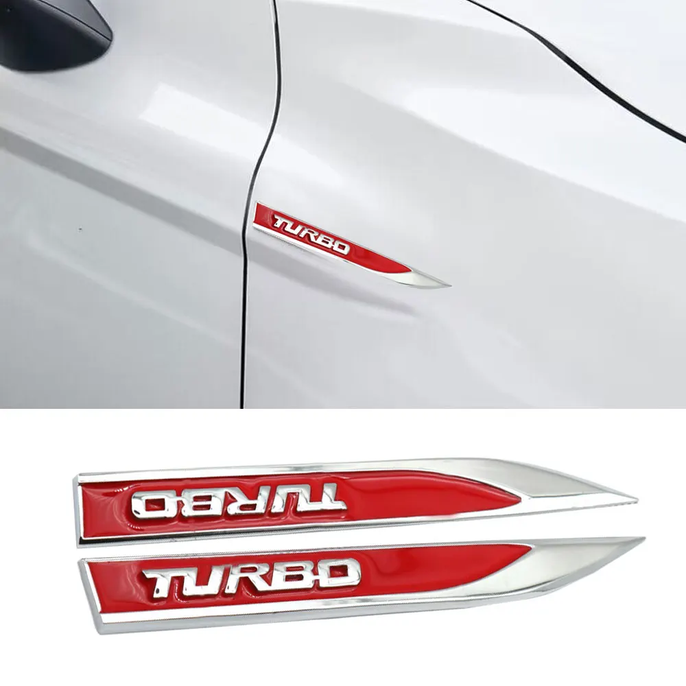 

2pcs Universal Car Turbo Emblem Badge Car Side Fender Blade Sticker Car Body Decoration Sticker Metal Auto Exterior Accessories