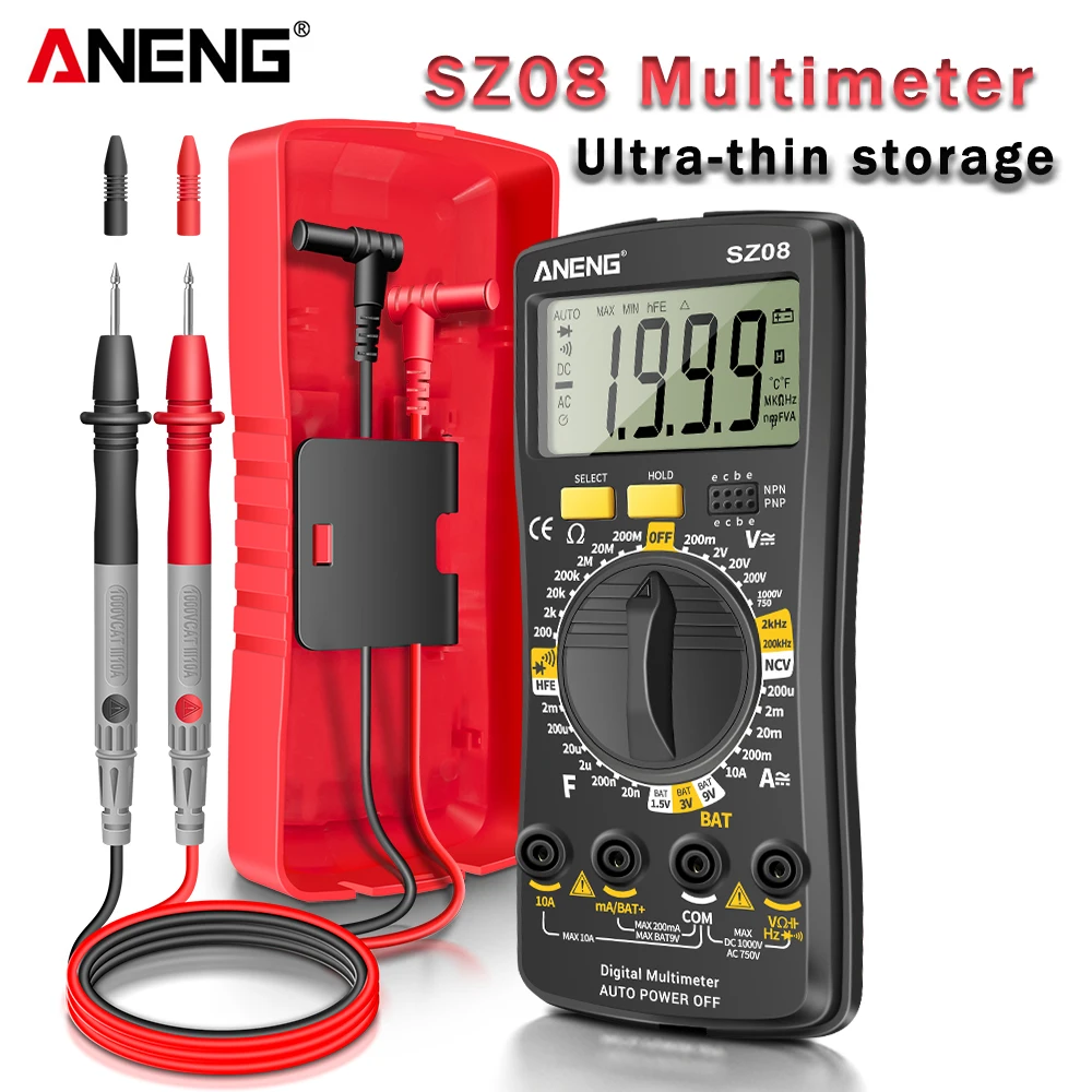 ANENG SZ08 Digital Multimeter Ultra-thin storage Professional Multimetro Auto Voltmeter AC DC 220V Resistance Handhold Testers |