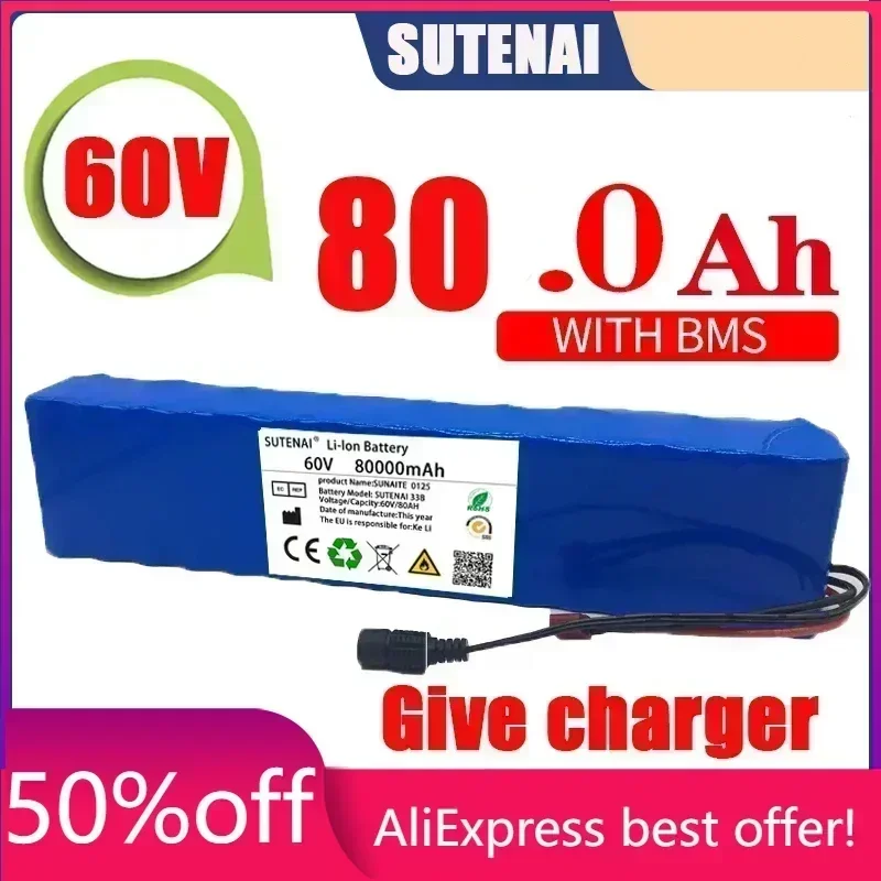 New Electric Bike 60V 100000mAH100Ah 16S2P 18650 Lithium Ion Battery Pack E-Bike Scooter With BMS + 67.2V Charger
New Electric Bike 60V 100000mAH100Ah 16S2P 18650 Lithium Ion Battery Pack E-Bike Scooter With BMS + 67.2V Charger