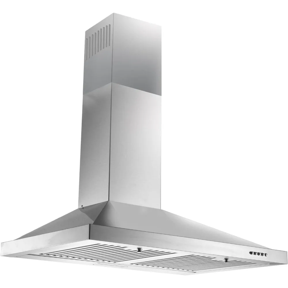 

Inch Range Hood, Wall Mount Vent Hood in Stainless Steel with Ducted/Ductless Convertible Duct, 3 Speed Exhaust Fan