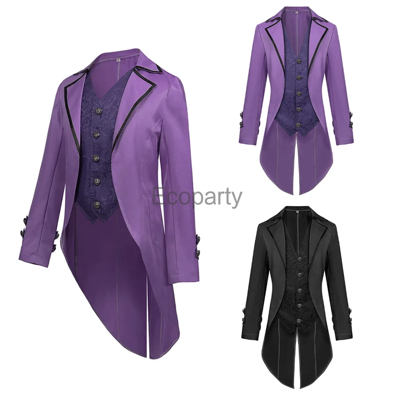

Мужская куртка в стиле стимпанк, викторианская готика, фиолетовая винтажная куртка, средневековая благородная форма, куртки, мужской костюм