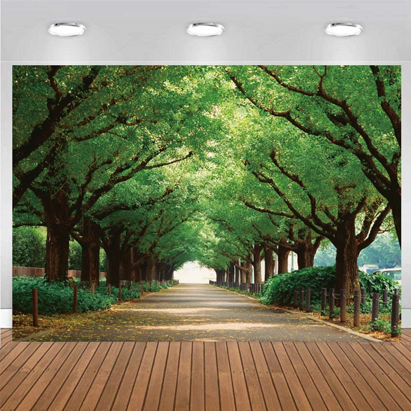 

Spring Forest Road Background Photo Wall Fairy Tale Wonderland Green Trees Camping Party Decoration Banner Backdrop Photography