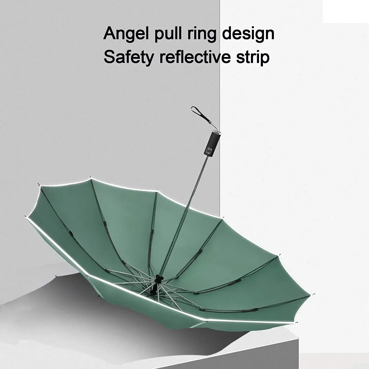 

10 Women Stripe Reflective Female Ribs Rain Men Windproof Folding Umbrella Portable Reverse For Paraguas Automatic Male
