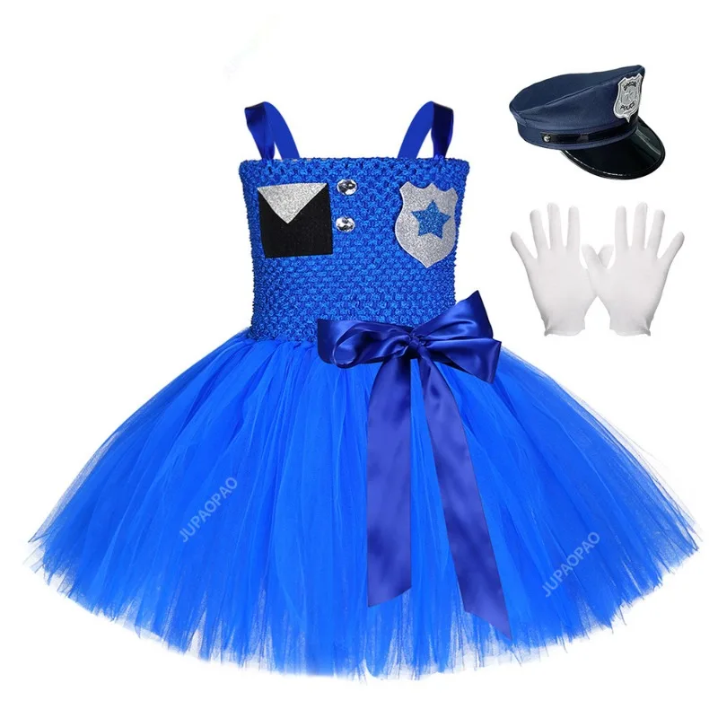 

Новые модели, платье-пачка для офицера полиции, праздничный наряд для девочек, мультяшный кролик, полицейский, костюм на Хэллоуин, детская одежда