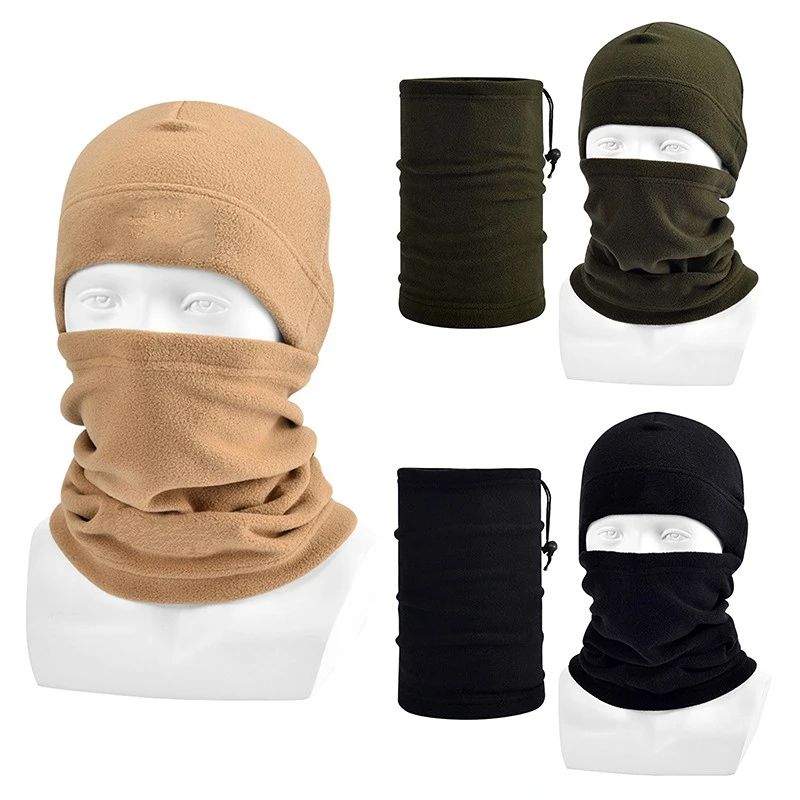 

Winter Outdoor Fleece Hat and Scarf Set Tactical Warm Balaclava Face Mask Neck Warmer Sport Cycling Ski Polar Fleece Scarf Hat