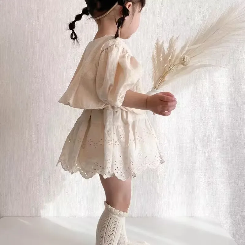 

Vintage Autumn Baby Girls Clothes Floral Lace Embroidery Princess Tutu Skirt Ruffle Layers Toddler Summer Bloomer Kids Shorts