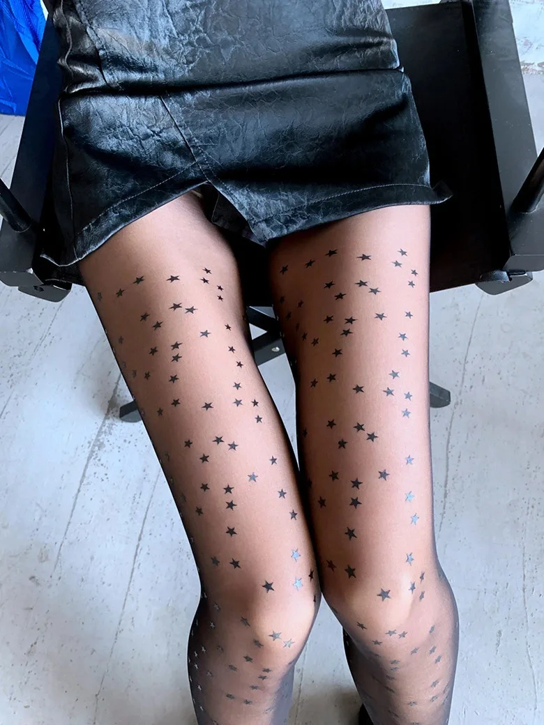 

The Same Type of Star Printed Letter Anti-stripping Black Stockings, Sexy All-star Ultra-thin Leggings Spring and Summer Tiktok