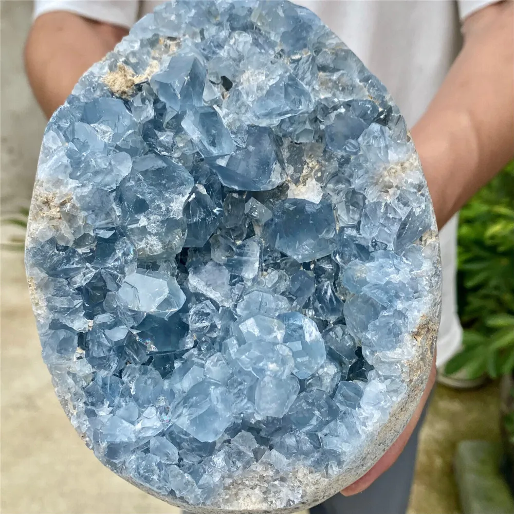 

New Crystals Stones Egg Shaped Natural Blue Celestite Crystal Cluster Geode Energy Reiki Healing Mineral Rock Home Decor