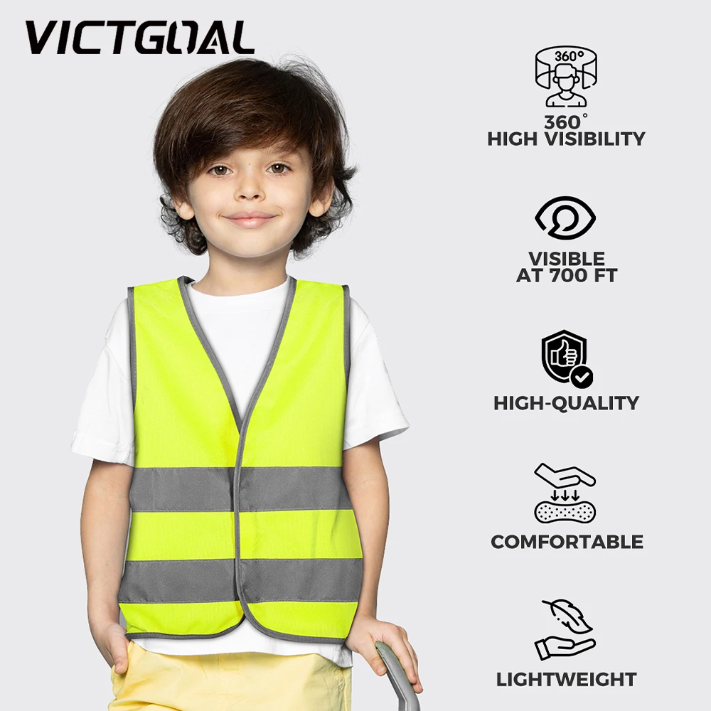 

VICTGOAL Kids Reflective Safety Vest for Children School Training Sports Protective Clothing High Visibility Fluorescent Strips