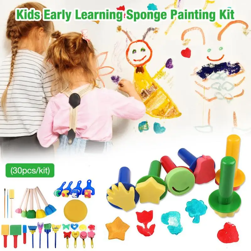 Kids Early Learning Sponge Painting Kit Child Early Education Paint Set 30 Pieces Sponge Drawing Shapes Paint Brushes
Kids Early Learning Sponge Painting Kit Child Early Education Paint Set 30 Pieces Sponge Drawing Shapes Paint Brushes
