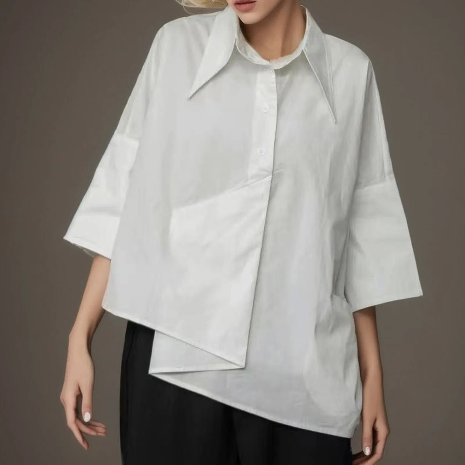 Women's Loose Comfortable Solid Color Shirt Fashion Irregular Hem Design Shirt Casual Lapel Seven Points Sleeve Slim Fit Blouse
Women's Loose Comfortable Solid Color Shirt Fashion Irregular Hem Design Shirt Casual Lapel Seven Points Sleeve Slim Fit Blouse