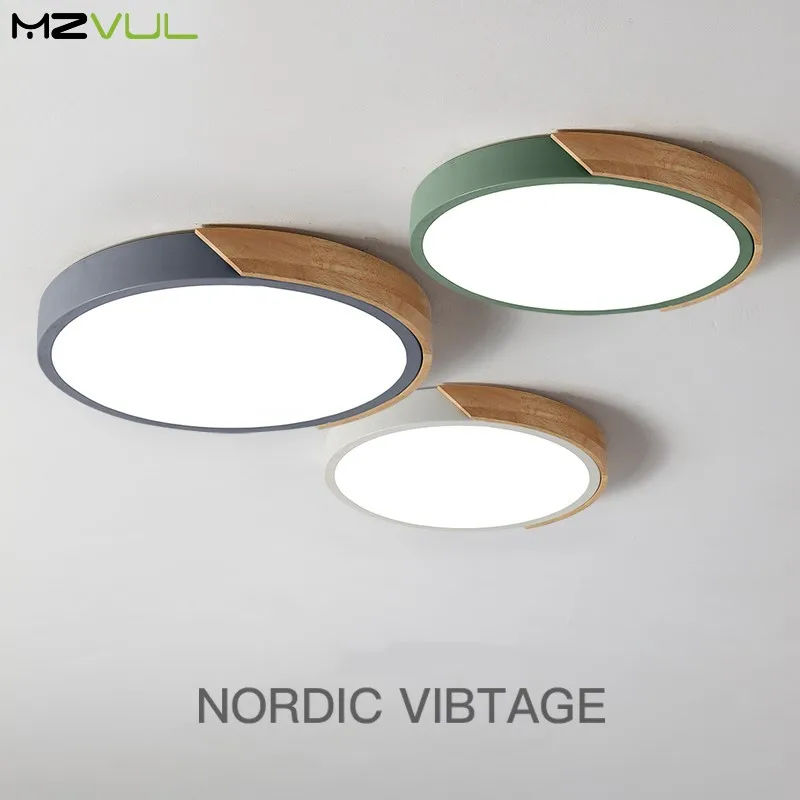 

Modern Round LED Ceiling Lamp Side Wood 18W 24W 30W 36W Nordic Dimmable Wood Ceiling Light AC85-265V Indoor Living Room Bedroom