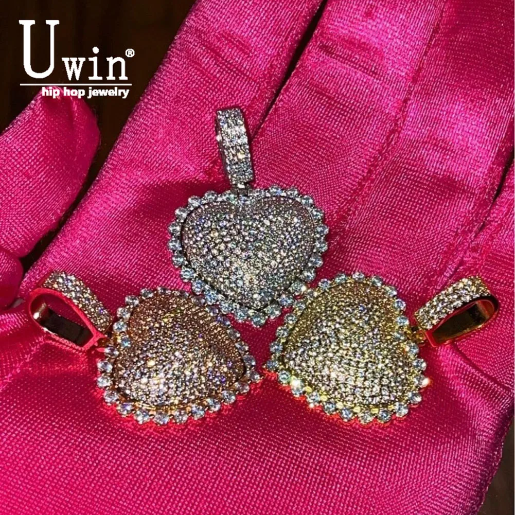 

Uwin Heart Pendent With Small Cz Full Iced Out Red Zirconia Choker Charm Tennis Chain Necklace For Women Fashion Hiphop Jewelry